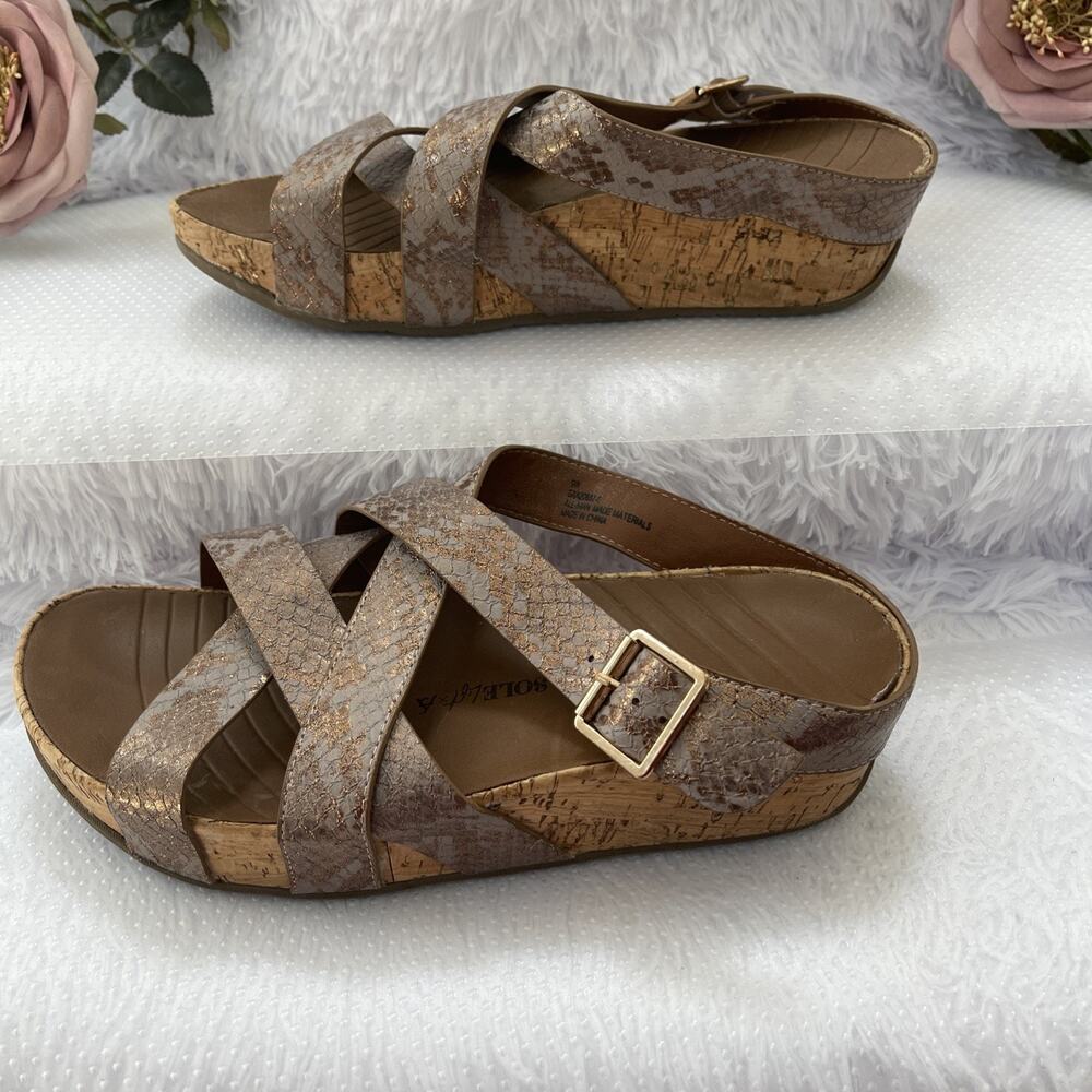 Sole Lift Women’s 9W Snake Print Wedge Slide Sandals Adjustable Buckle Comfort